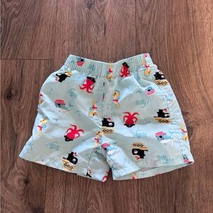 Toddler Light Blue Pirate & Sea Creature Swim Trunks 3T